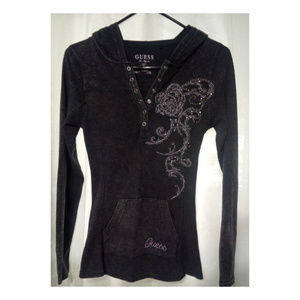 GUESS Gray Long Sleeve Hooded Top Wmn's Sz M
